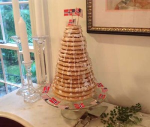 Beth assembled and decorated a nice example of a Kransekake.